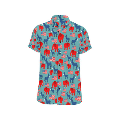 Donkey Red Elephant Pattern Print Design 03 Men's Short Sleeve Button Up Shirt