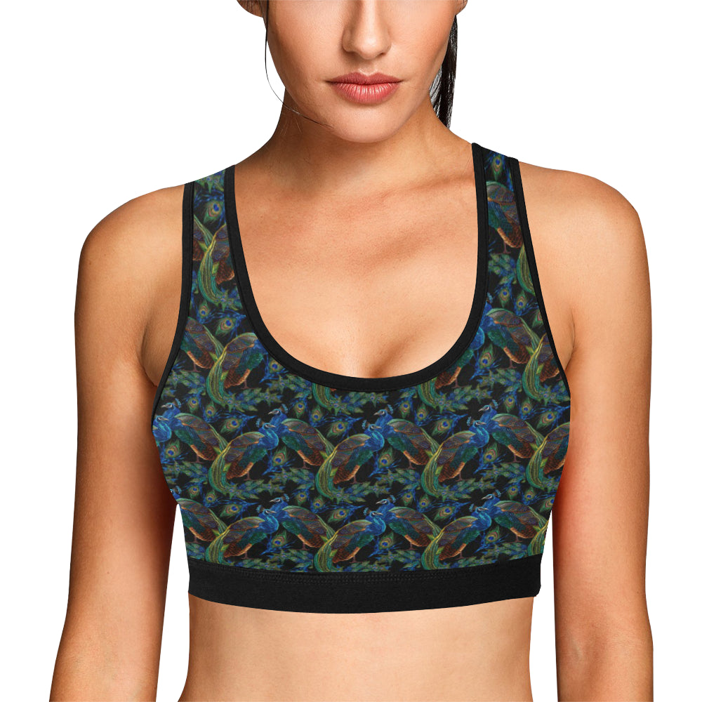Peacock Themed Design Print Sports Bra