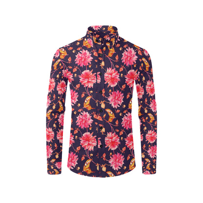 Dahlia Pattern Print Design DH03 Men's Long Sleeve Shirt