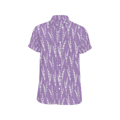 Lavender Pattern Print Design LV08 Men's Short Sleeve Button Up Shirt