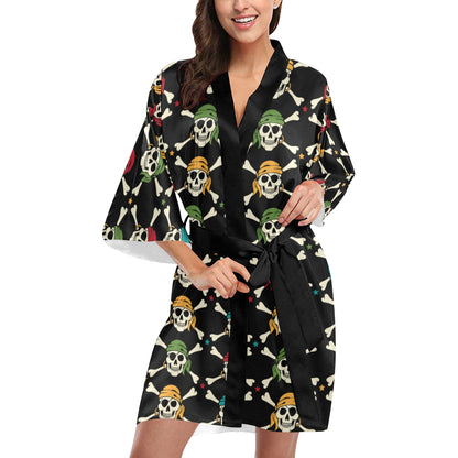Pirate Pattern Print Design A01 Women's Short Kimono