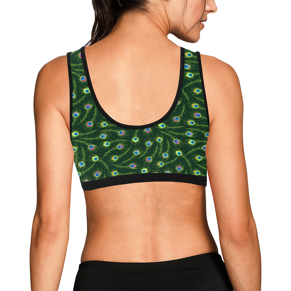 Peacock Feather Green Design Print Sports Bra