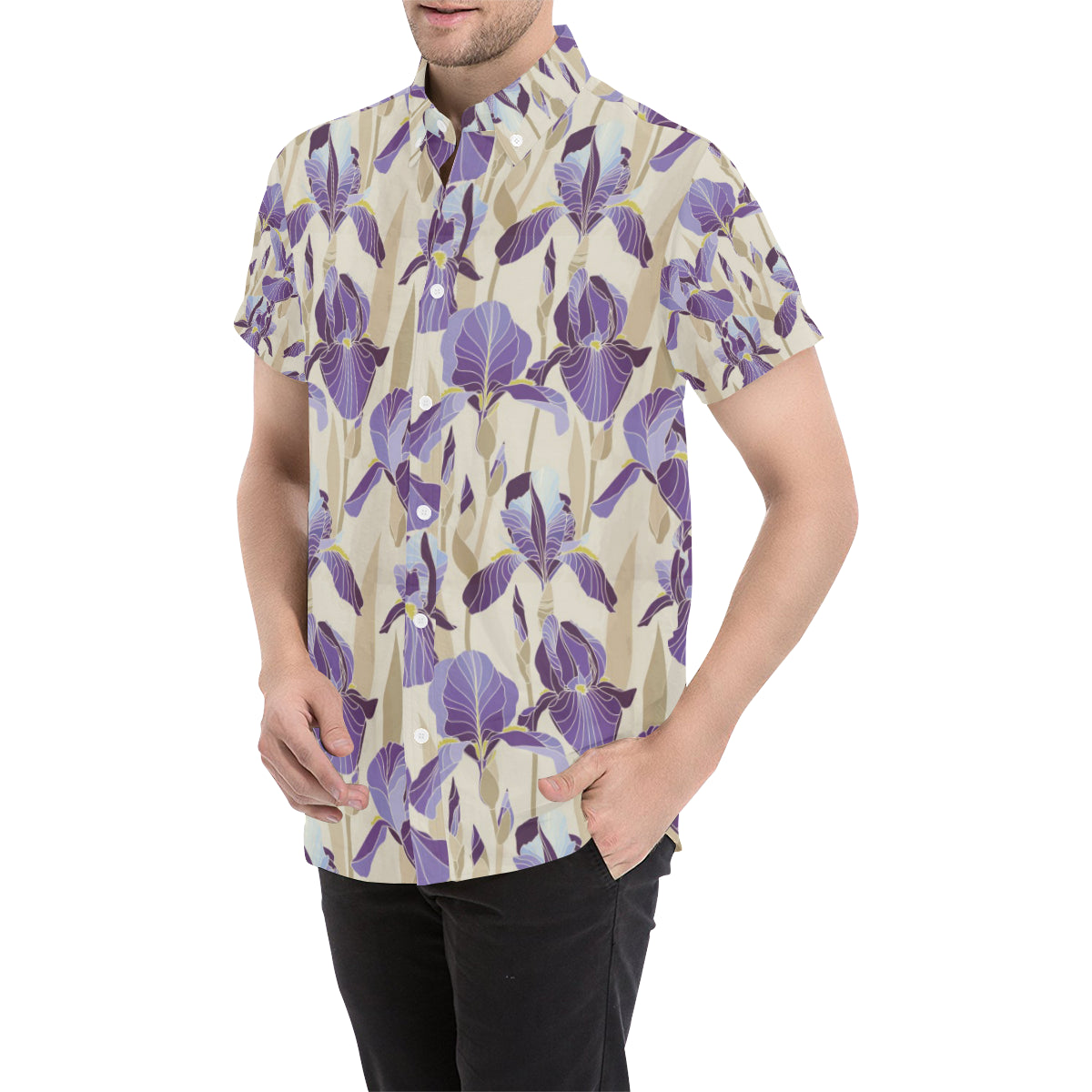 Iris Pattern Print Design IR02 Men's Short Sleeve Button Up Shirt
