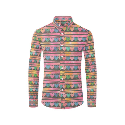 Heart Pattern Print Design HE010 Men's Long Sleeve Shirt