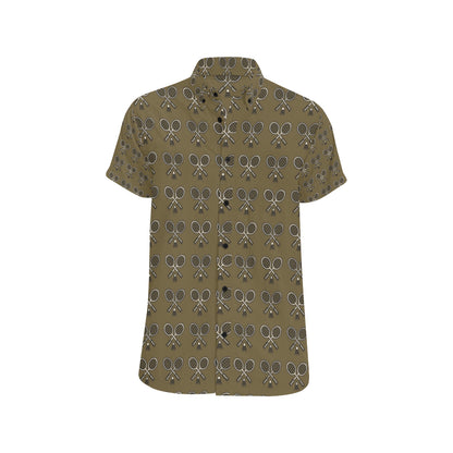 Badminton Pattern Print Design 07 Men's Short Sleeve Button Up Shirt