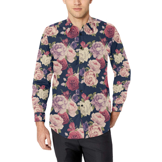 Peony Pattern Print Design PE03 Men's Long Sleeve Shirt