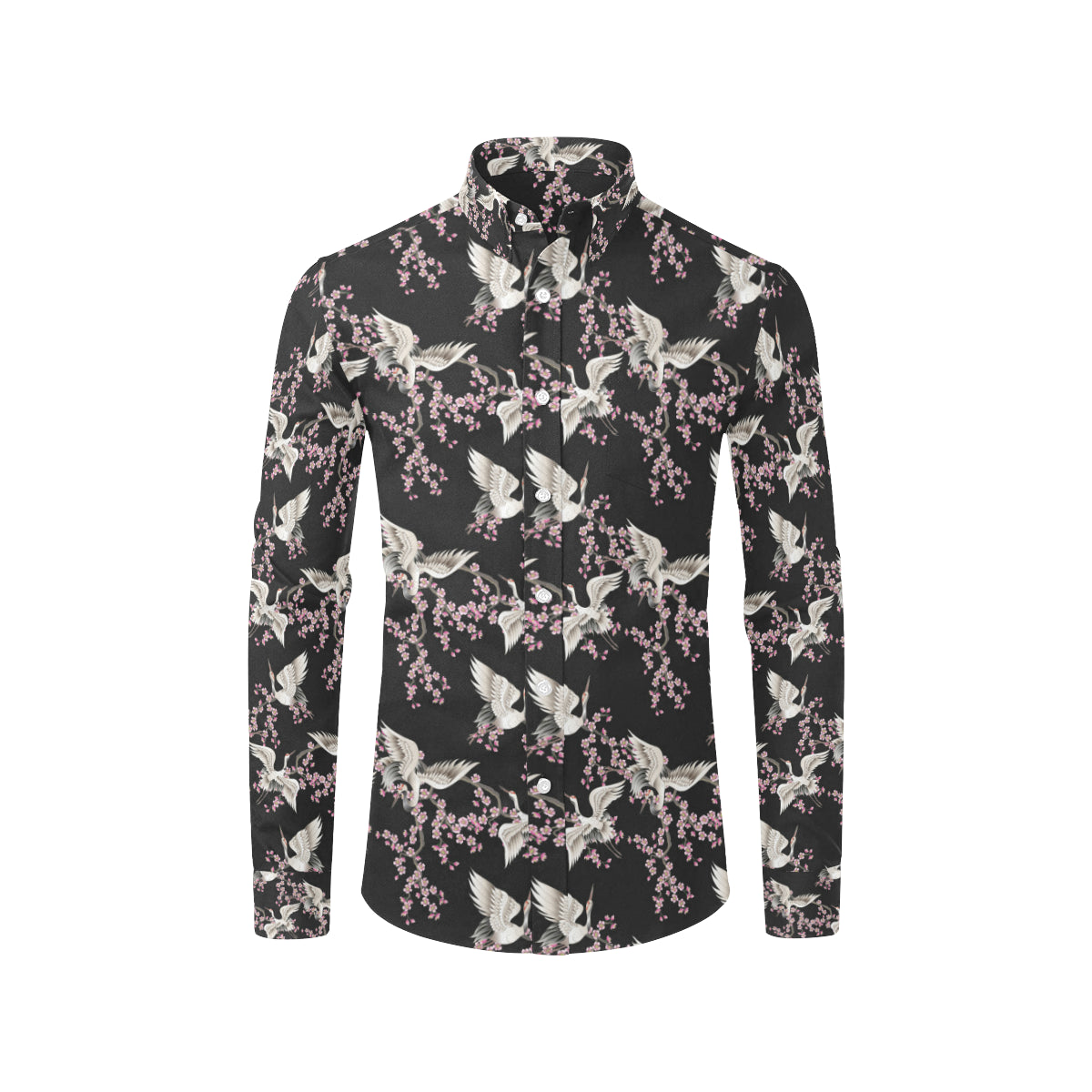 Crane Pattern Print Design 01 Men's Long Sleeve Shirt