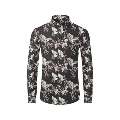 Crane Pattern Print Design 01 Men's Long Sleeve Shirt