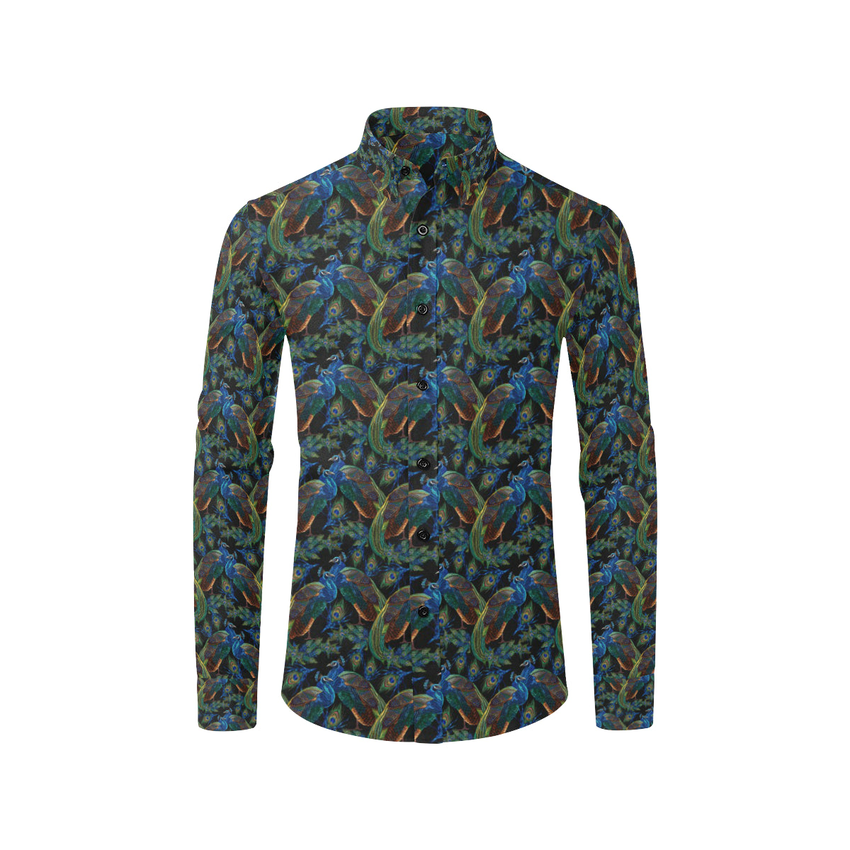 Peacock Themed Design Print Men's Long Sleeve Shirt