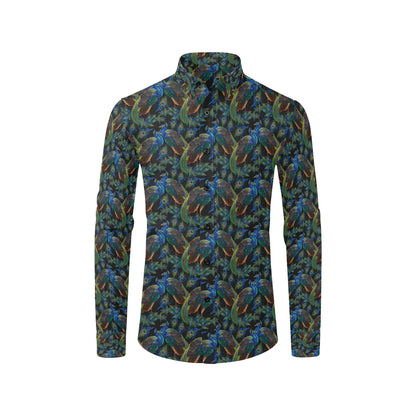Peacock Themed Design Print Men's Long Sleeve Shirt