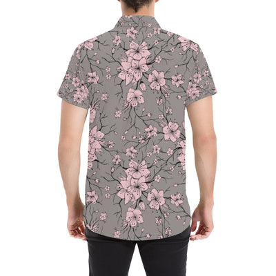 Cherry Blossom Pattern Print Design CB05 Men's Short Sleeve Button Up Shirt