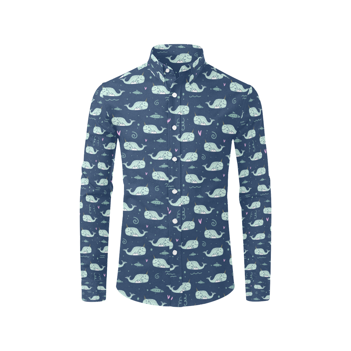 Narwhal Design Print Men's Long Sleeve Shirt
