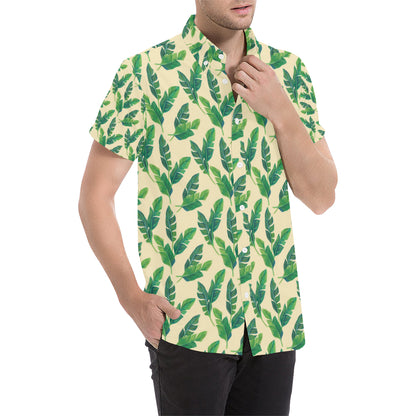 Banana Leaf Pattern Print Design 01 Men's Short Sleeve Button Up Shirt