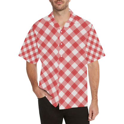 Gingham Red Pattern Print Design 01 Men's Hawaiian Shirt
