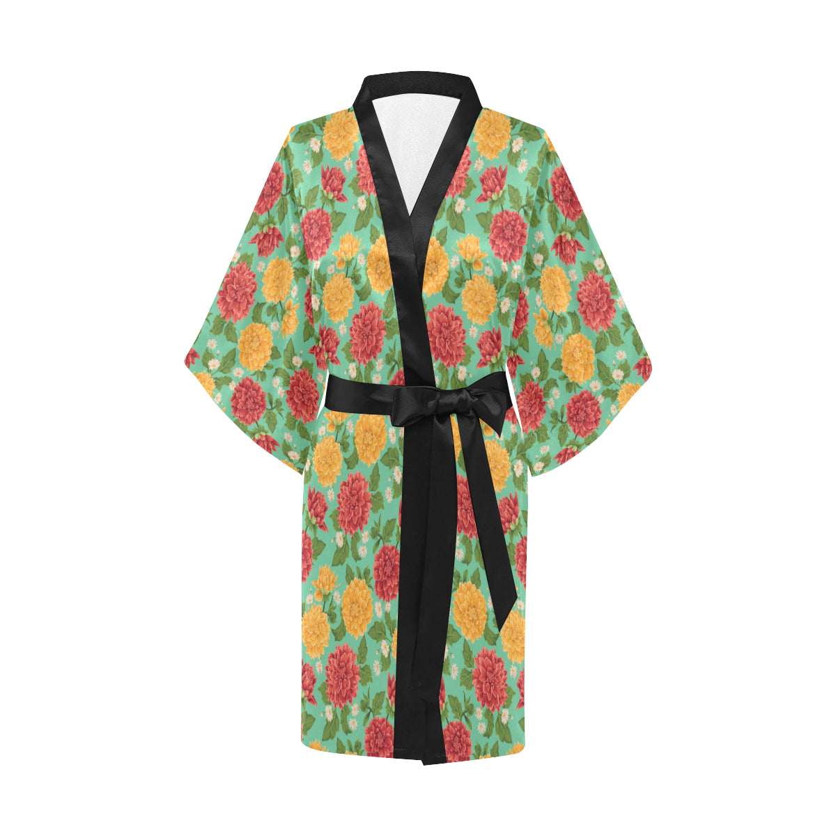 Dahlia Pattern Print Design DH011 Women's Short Kimono