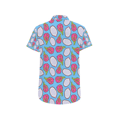 Dragonfruit Pattern Print Design DF04 Men's Short Sleeve Button Up Shirt