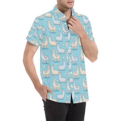 Alpaca Pattern Print Design 06 Men's Short Sleeve Button Up Shirt