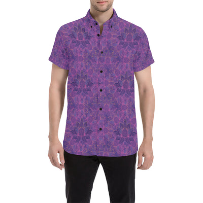 Bohemian Lotus Mandala Style Men's Short Sleeve Button Up Shirt