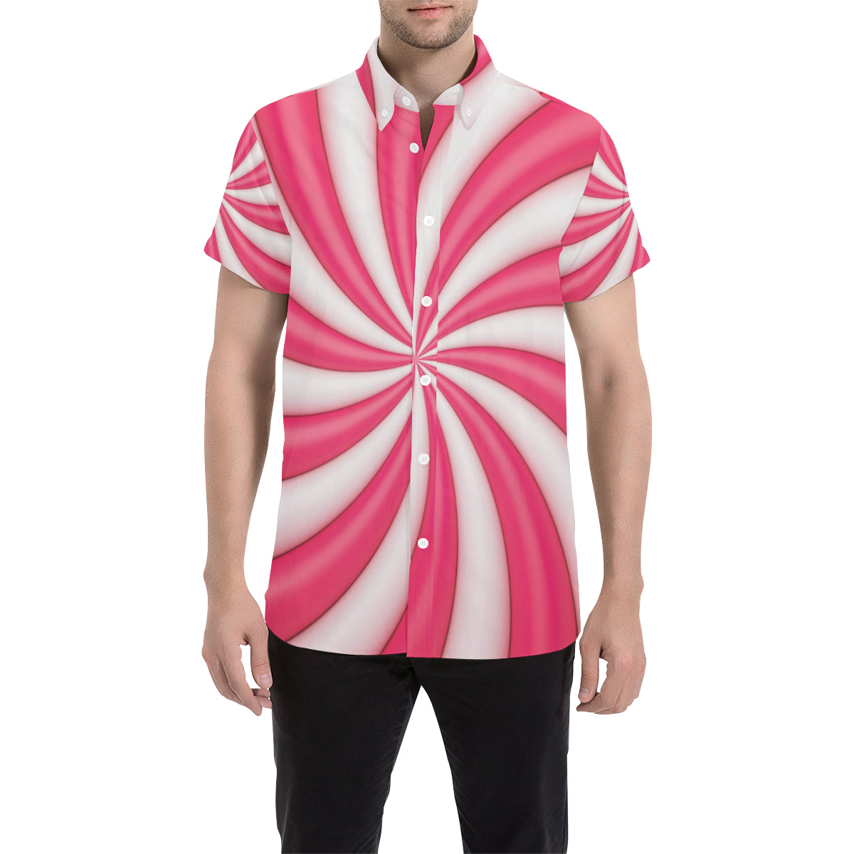 Vortex Twist Swirl Candy Print Men's Short Sleeve Button Up Shirt