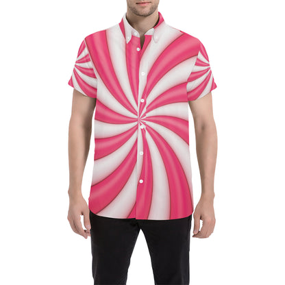 Vortex Twist Swirl Candy Print Men's Short Sleeve Button Up Shirt