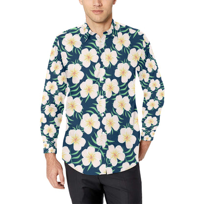 Pink Plumeria Pattern Print Design PM016 Men's Long Sleeve Shirt