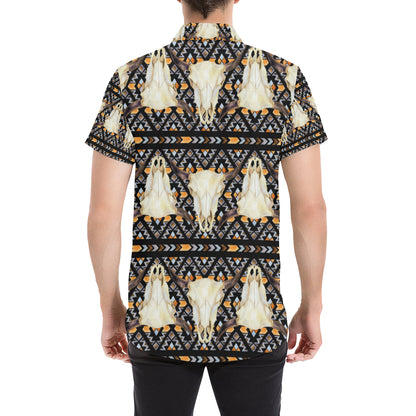 Buffalo Head Pattern Print Design 03 Men's Short Sleeve Button Up Shirt