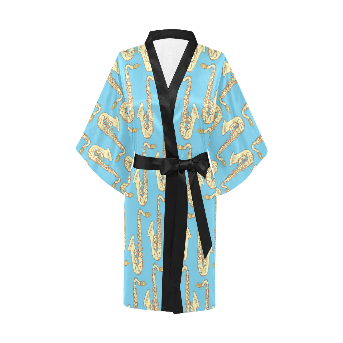 Saxophone Pattern Print Design 03 Women's Short Kimono