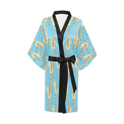 Saxophone Pattern Print Design 03 Women's Short Kimono