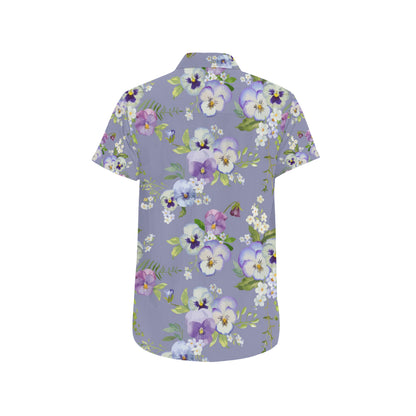 Pansy Pattern Print Design PS05 Men's Short Sleeve Button Up Shirt