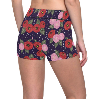 Camellia Pattern Print Design CM02 Yoga Shorts