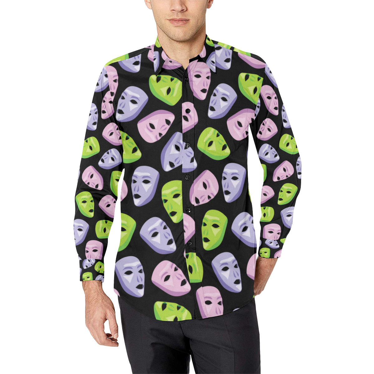 Acting Mask Pattern Print Design 04 Men's Long Sleeve Shirt