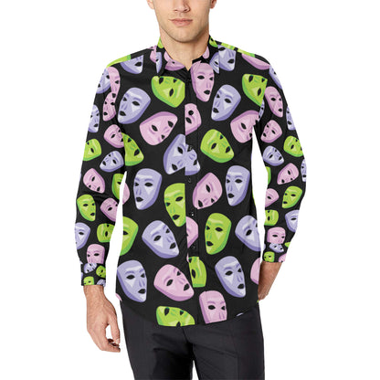 Acting Mask Pattern Print Design 04 Men's Long Sleeve Shirt
