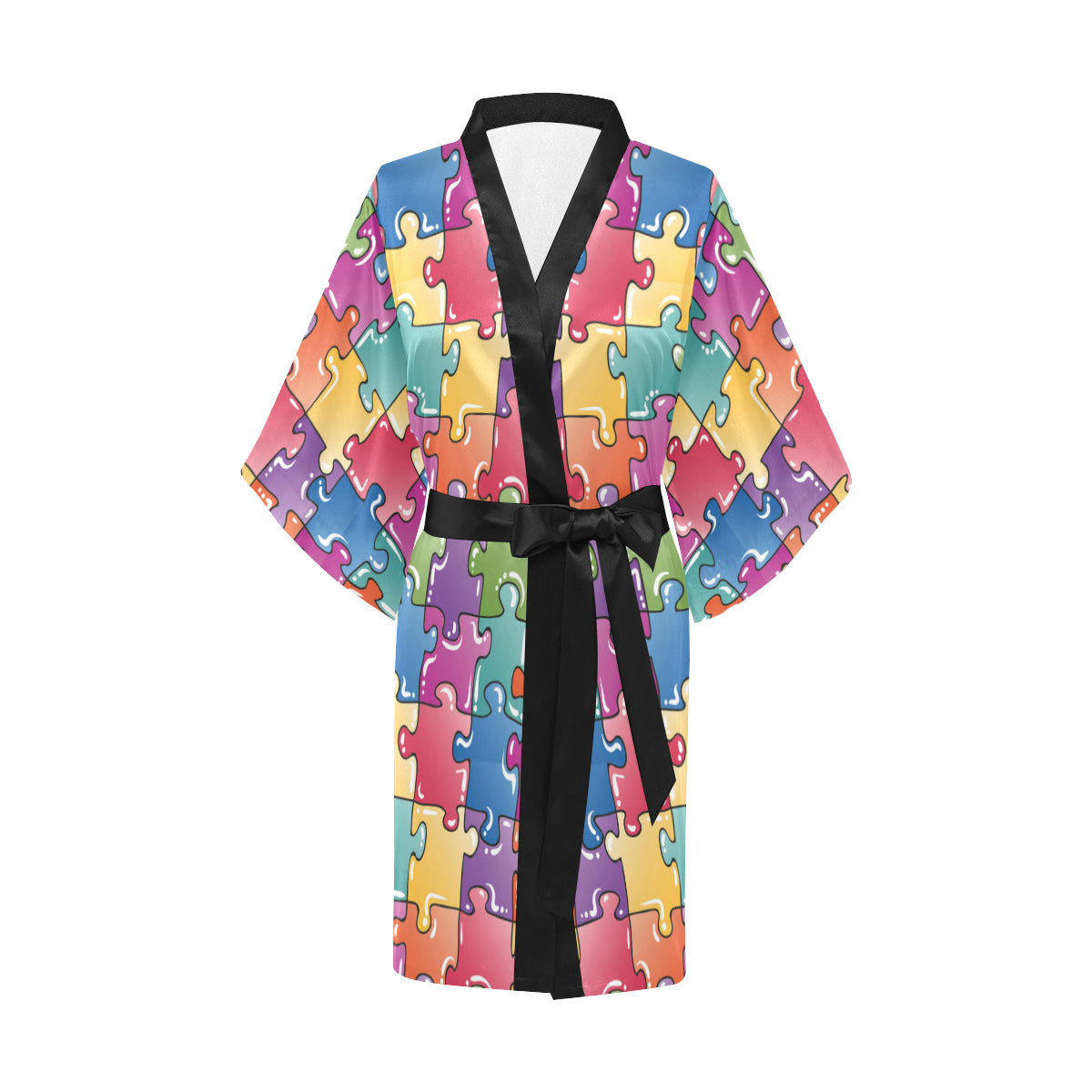 Puzzle Pattern Print Design A05 Women's Short Kimono