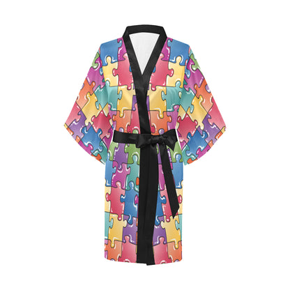 Puzzle Pattern Print Design A05 Women's Short Kimono