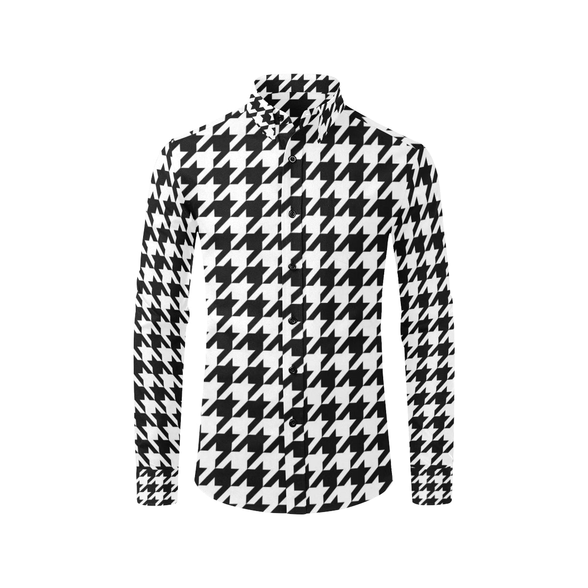 Houndstooth Black White  Pattern Print Design 05 Men's Long Sleeve Shirt