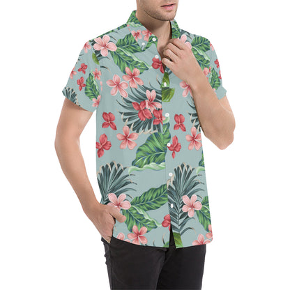Plumeria Pattern Print Design PM027 Men's Short Sleeve Button Up Shirt