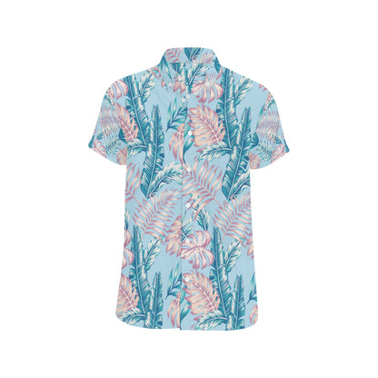 Tropical Flower Pattern Print Design TF01 Men's Short Sleeve Button Up Shirt