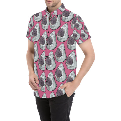 Great White Shark Pattern Print Design 01 Men's Short Sleeve Button Up Shirt