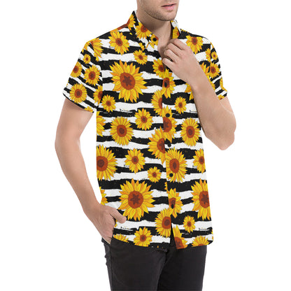 Sunflower Pattern Print Design SF010 Men's Short Sleeve Button Up Shirt