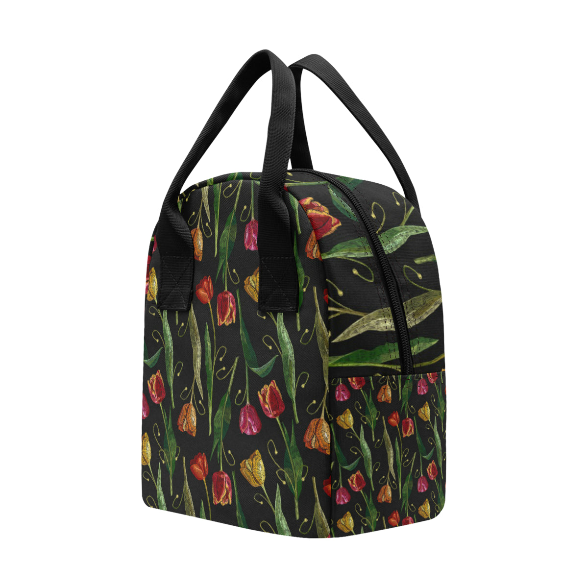 Tulip Embroidered Pattern Print Design TP01 Insulated Lunch Bag
