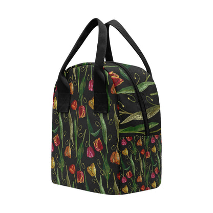 Tulip Embroidered Pattern Print Design TP01 Insulated Lunch Bag