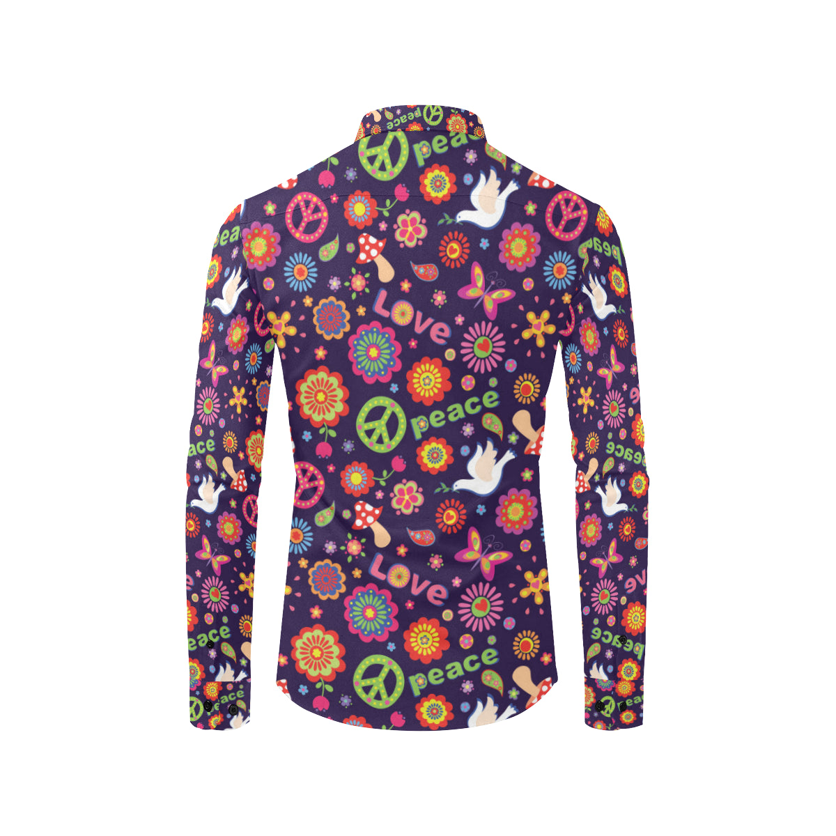 Flower Power Peace Design Print Men's Long Sleeve Shirt