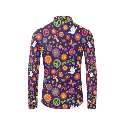 Flower Power Peace Design Print Men's Long Sleeve Shirt