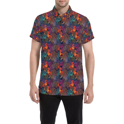 Rooster Print Style Men's Short Sleeve Button Up Shirt