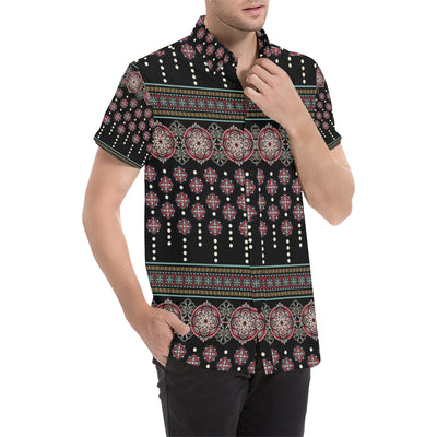 Ethnic Dot Style Print Pattern Men's Short Sleeve Button Up Shirt