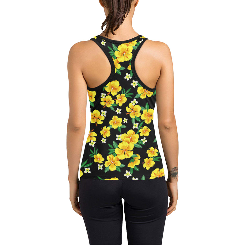 Yellow Hibiscus Pattern Print Design HB08 Women's Racerback Tank Top