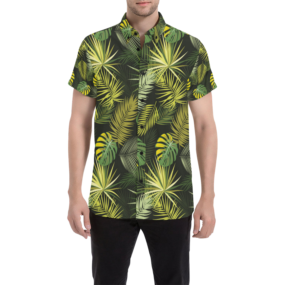 Palm Leaf Pattern Print Design A05 Men's Short Sleeve Button Up Shirt