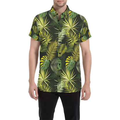 Palm Leaf Pattern Print Design A05 Men's Short Sleeve Button Up Shirt