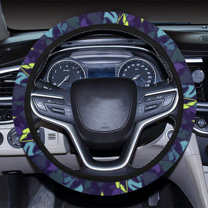 Shark Neon color Print Steering Wheel Cover with Elastic Edge