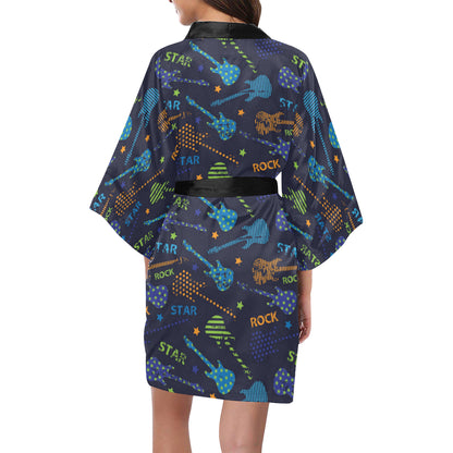 Rock and Roll Pattern Print Design A04 Women's Short Kimono